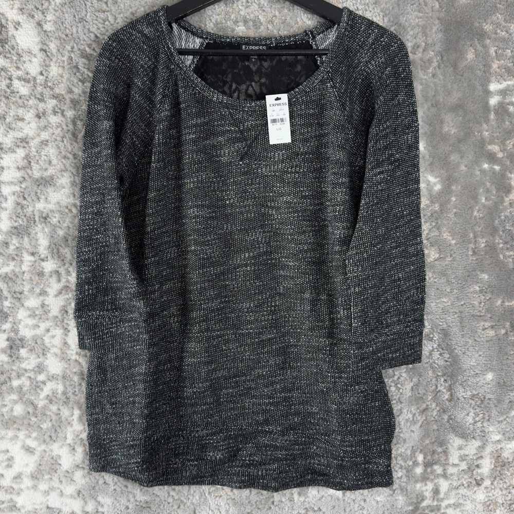 NEW‎ Express Size L Floral Lace Casual Top Gray 3/4 Sleeve Shirt Pullover NWT